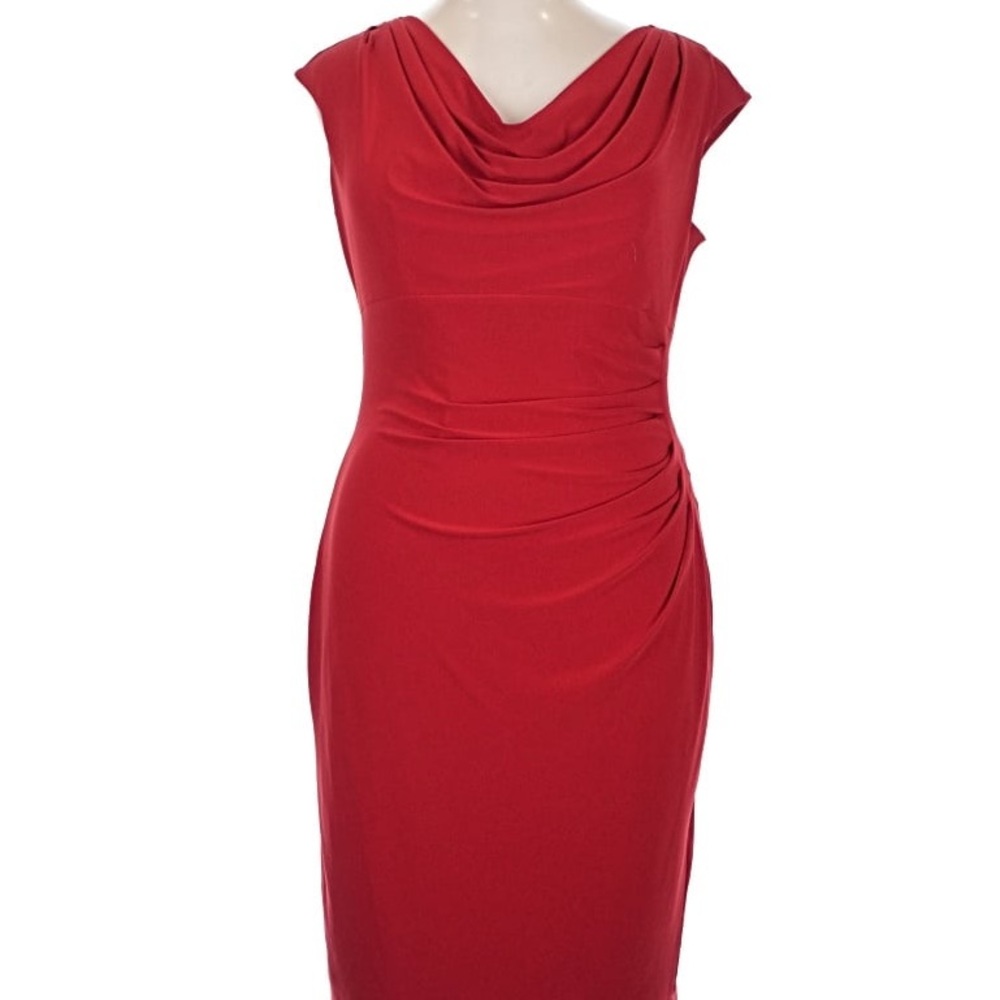 Ralph Lauren Red Midi Dress with Draped Neckline